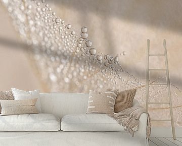 Abstraction in soft natural colours: Drops on a piece of fluff by Marjolijn van den Berg