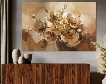 Abstract Flowers, Oil Painting in Beige & Brown tones