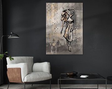 Abstrakte Minimal Art in Goldgelb und Taupe