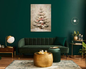 Sneeuwwitte vintage kerstboom in warme impressionistische stijl