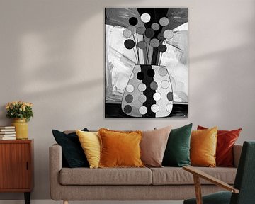 Modern Abstract painting: Vase with flowers in Monochrome black and white