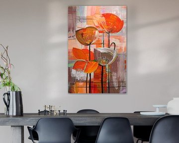 Modern and atmospheric still life painting with earthy tones