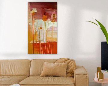 Modern Abstract Field of Flowers at Sunset