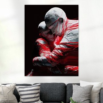 Rote Schicksalsfäden Wandkunst - Emotionale Umarmung Skulptur Moderner Abstrakter Druck