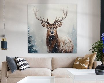 Deer Snow | Christmas Deer Forest by Abstract Painting