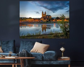Elbe and Magdeburg Cathedral after sunset by t.ART