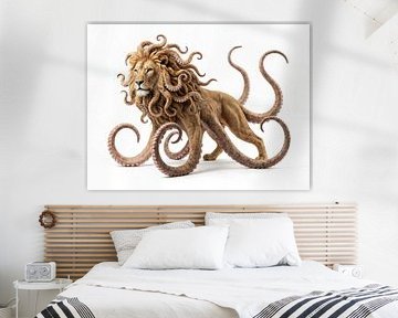 Lion with Octopus Tentacles on White Background by Markus Gann