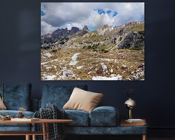 Majestic Three Peaks in South Tyrol - iconic mountain massif of the Dolomites, spectacular in light, shape and alpine landscape by Miriam Schwarzfischer Fotografie