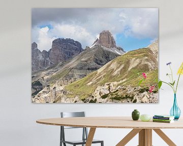 Majestic Three Peaks in South Tyrol - iconic mountain massif of the Dolomites, spectacular in light, shape and alpine landscape by Miriam Schwarzfischer Fotografie