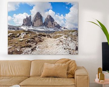 Majestic Three Peaks in South Tyrol - iconic mountain massif of the Dolomites, spectacular in light, shape and alpine landscape by Miriam Schwarzfischer Fotografie