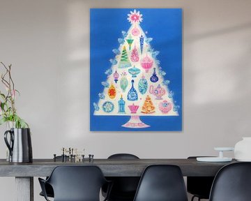 Elegant pastelkleurig kunstwerk met ornamentenboom