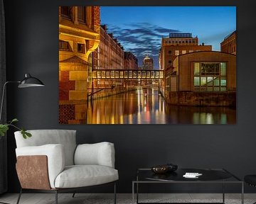 Lights over the Brooksfleet - Hamburg's warehouse district by night by Sabine Wagner