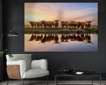 Scottish Highlanders at Sunset, Oil painting