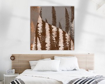 Ferns in earthy tones. Wabi-sabi botanical abstract. Leaves in brown colors by Dina Dankers
