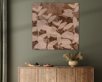 Feuilles romantiques. Abstrait botanique wabi-sabi. Feuilles en couleurs brunes