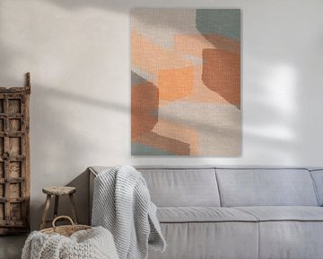 Coral , orange, warm grey. Minimalist abstract in retro style