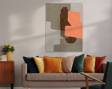 Orange, brown, beige. Minimalist abstract in retro style