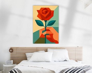 Rose in hand illustration.