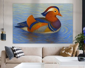 Illustration d'un canard mandarin. sur Galerie Hoppenbrouwers
