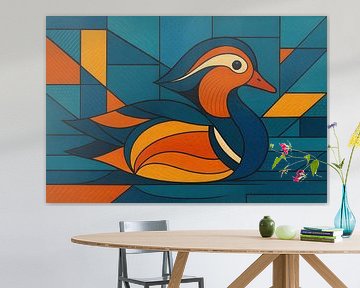 Illustration d'un canard mandarin. sur Galerie Hoppenbrouwers