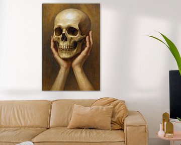 Die Hände halten einen Totenkopf. von Galerie Hoppenbrouwers