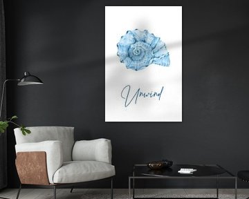 Unwind - Blau Aquarell Muschel Illustration | Restful Coastal Wanddekoration
