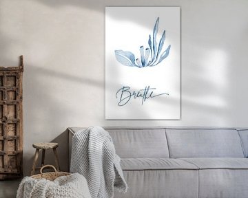 Breathe - Blaue Aquarell Seetang Illustration | Beruhigende Wanddekoration für die Küste