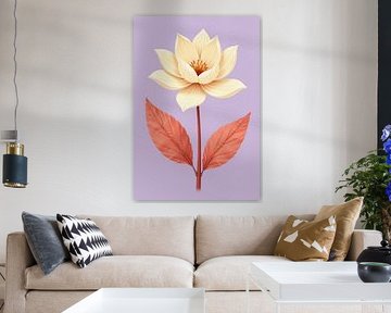 Cremefarbene Blume mit Korallenblättern auf lila Hintergrund von Markus Gann