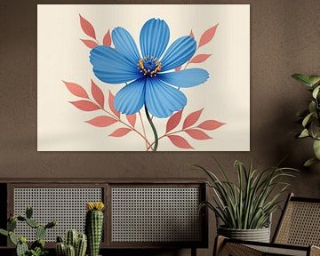 Gestileerde blauwe bloem met koraalbladeren Illustratie van Markus Gann