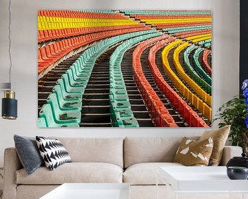 Colourful stadium stands in geometric rows