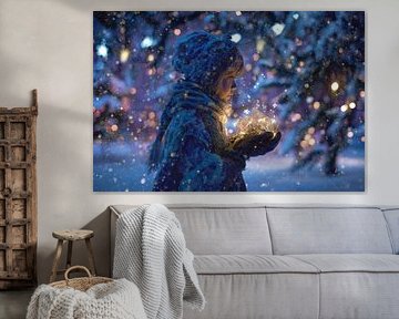 Enfant avec cristaux de lumière Magie Moment hivernal