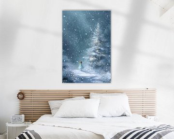 Fille en robe bleue Lumière d'hiver dans le silence