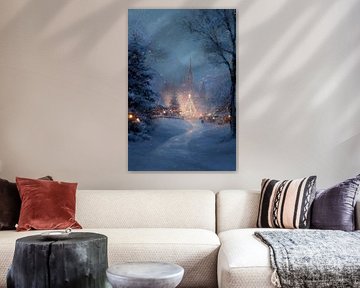 Marché de Noël au château dans un rêve hivernal illuminé par la neige