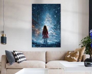 Meisje bij Verlichte Boom Magisch Wintermoment van Eva Lee