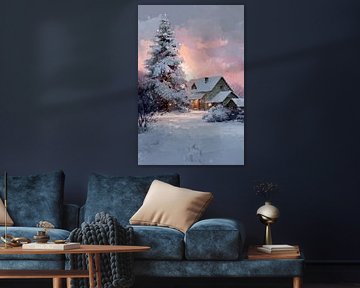 Maison d'hiver dans la lumière et la neige Silence enchanteur