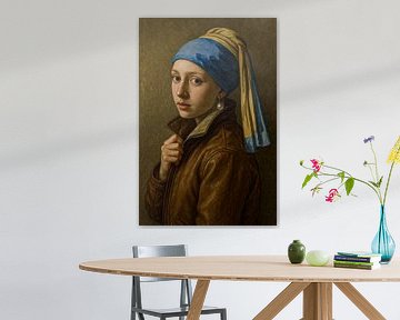 Stoer Meisje met de Parel Modern Portret