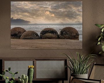 Moeraki boulders in Nieuw Zeeland