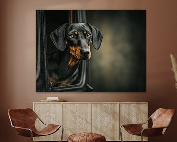 De Zwarte Teckel bij het Open Raam | Fluisteraar van Nachtelijke Avonturen