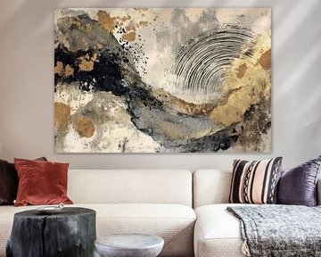 Abstract Painting - Beige Gold Mysterious and Modern
