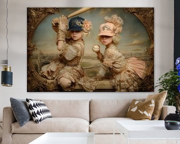 Old Masters with a wink - Children Climb out of Painting by Peter Pen Drawings and Paintings