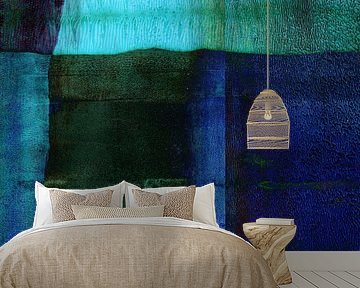 Minimalistische atmosphärische Landschaft. Abstrakte Malerei in Blau und Grün