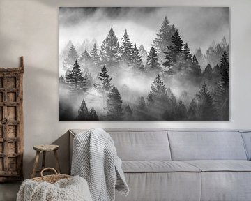 Nebliger Wald schwarz und weiß Fotografie Prints - Woodland Nature Fine Art