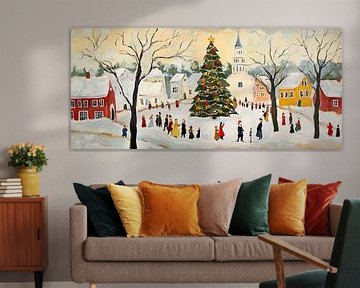 Kerstboom Plein | Feestelijke winter dorpsscène van De Mooiste Kunst