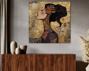 Frau im Profil mit bunter Blume