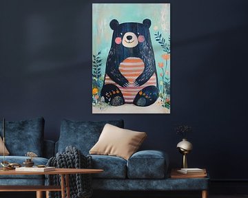 Merry Bear among Flowers by Eye catching paintings