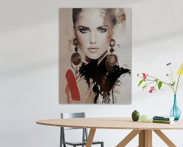 Portrait moderne dans les tons de terre avec accent rouge