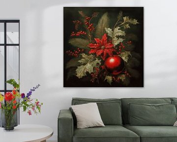 Christmas bouquet with red poinsettia and red ball by Nop Briex