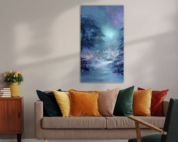 Kerstnacht in Glinsterend Dorp Sprookjesachtige Stilte van Eva Lee