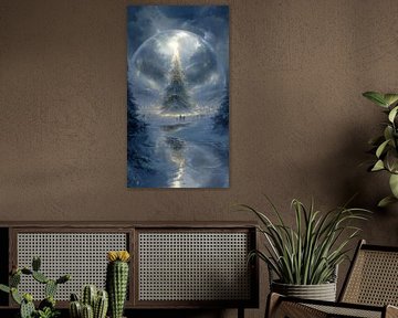Kerstboom onder Hemelse Gloed Magisch Winterlandschap van Eva Lee