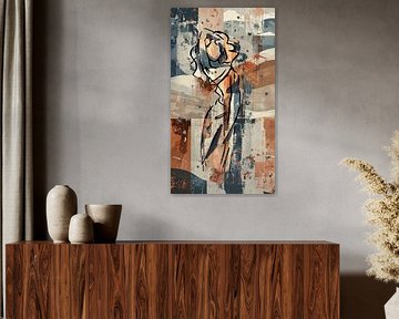 Gesture pose - woman in rust brown taupe beige blue terracotta off-white and earth tones by Emiel de Lange